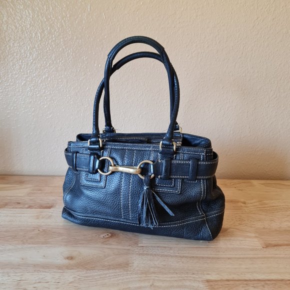 Coach Black Pebble Leather Hamptons Carryall Tote Satchel Shoulder